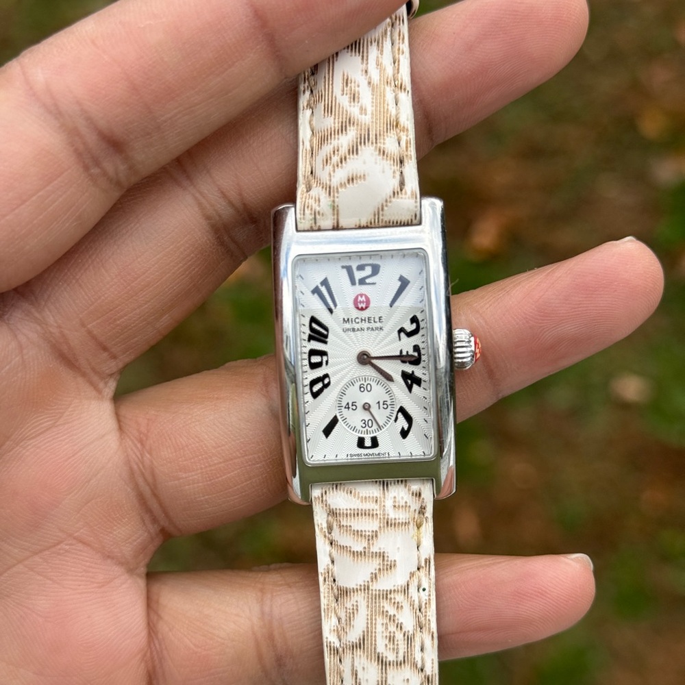 Michele Urban Park Ladies Watch with pattern leather strap